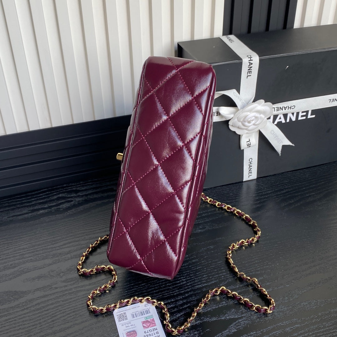 cha 25cm wine red handheld shoulder bag as5043