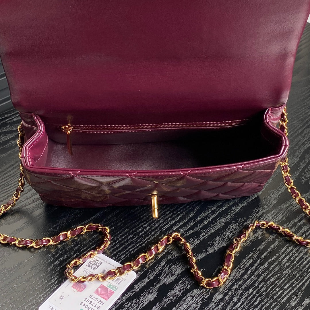 cha 25cm wine red handheld shoulder bag as5043