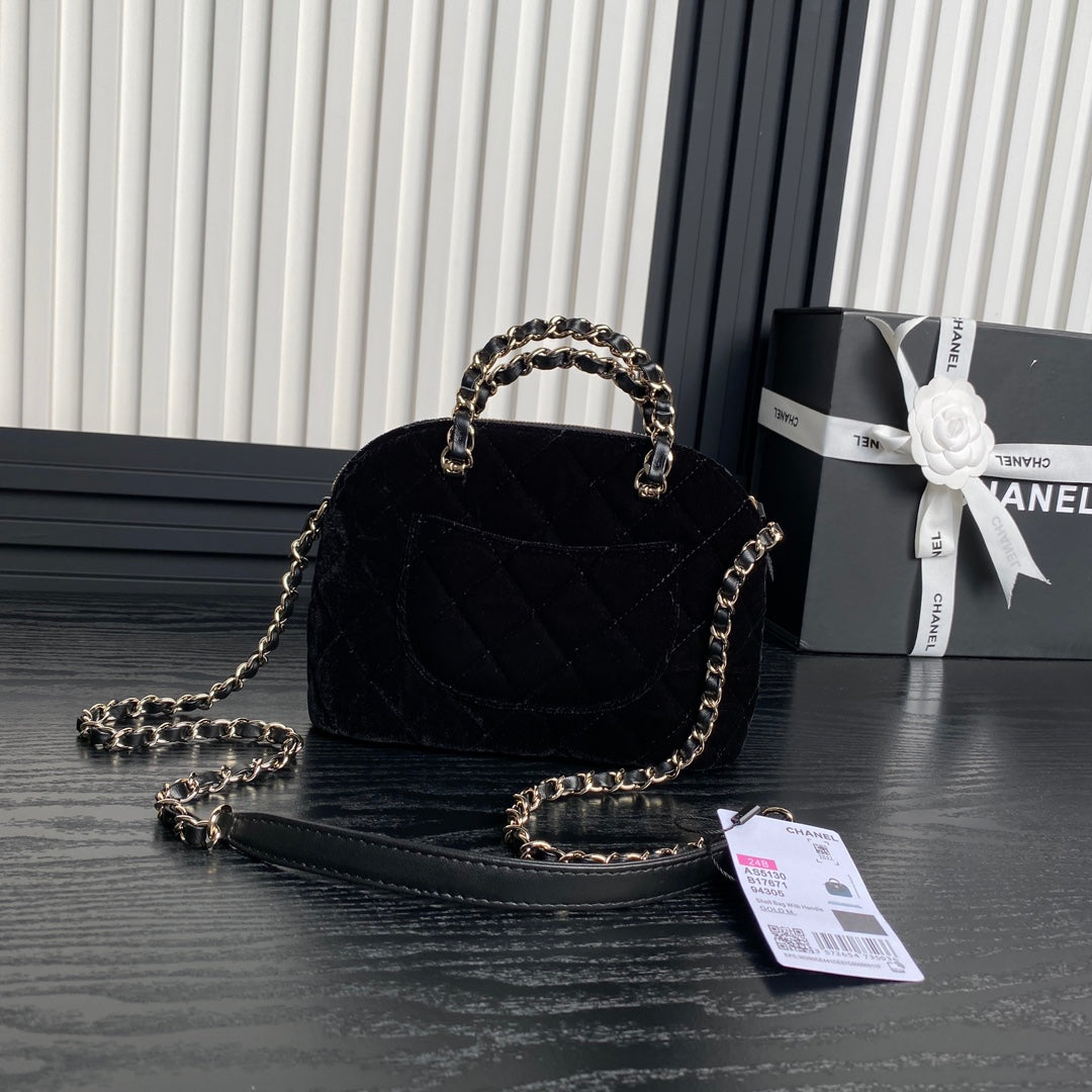 CHA 20CM black sequin shell box crossbody single shoulder AS5130