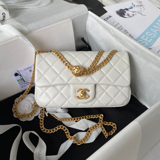 CHA 13CM White Golden Ball Chain Shoulder Bag AS4041