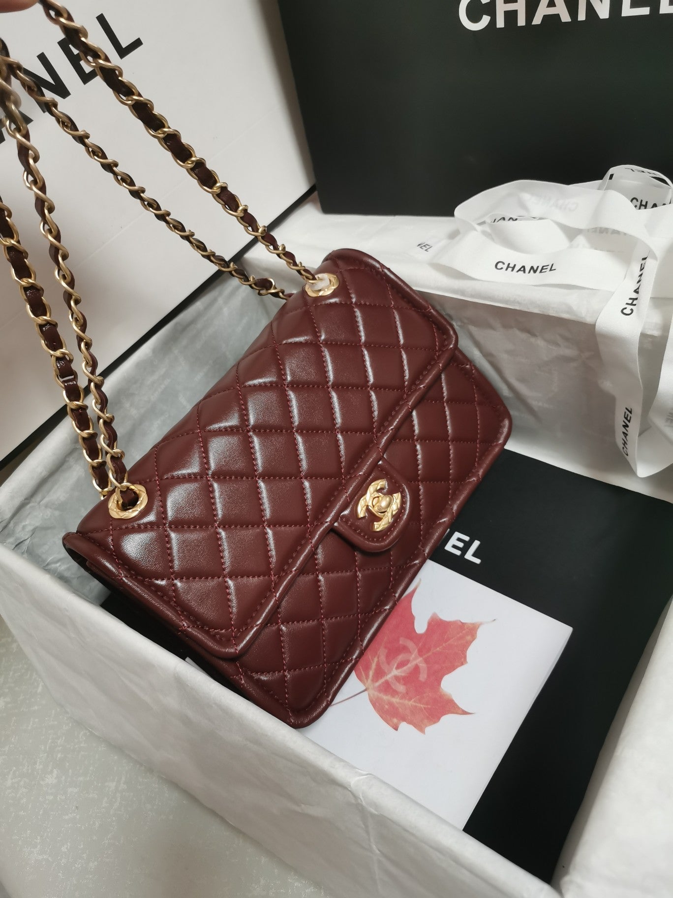 25CM burgundy sheepskin crossbody shoulder bag AS4686