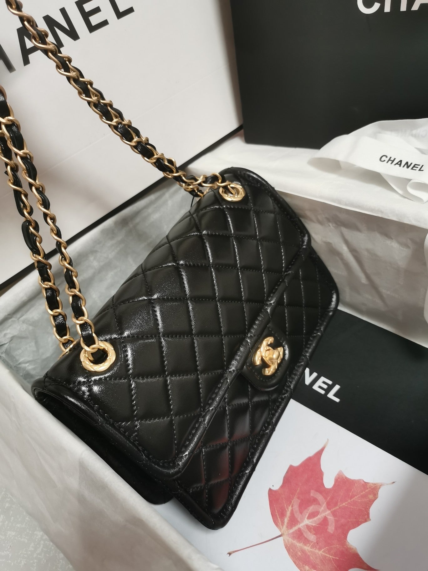 CHA 25CM black sheepskin crossbody shoulder bag AS4686