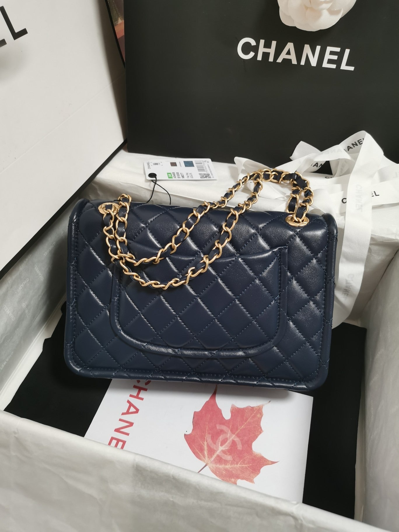 CHA 25CM blue sheepskin crossbody shoulder bag AS4686