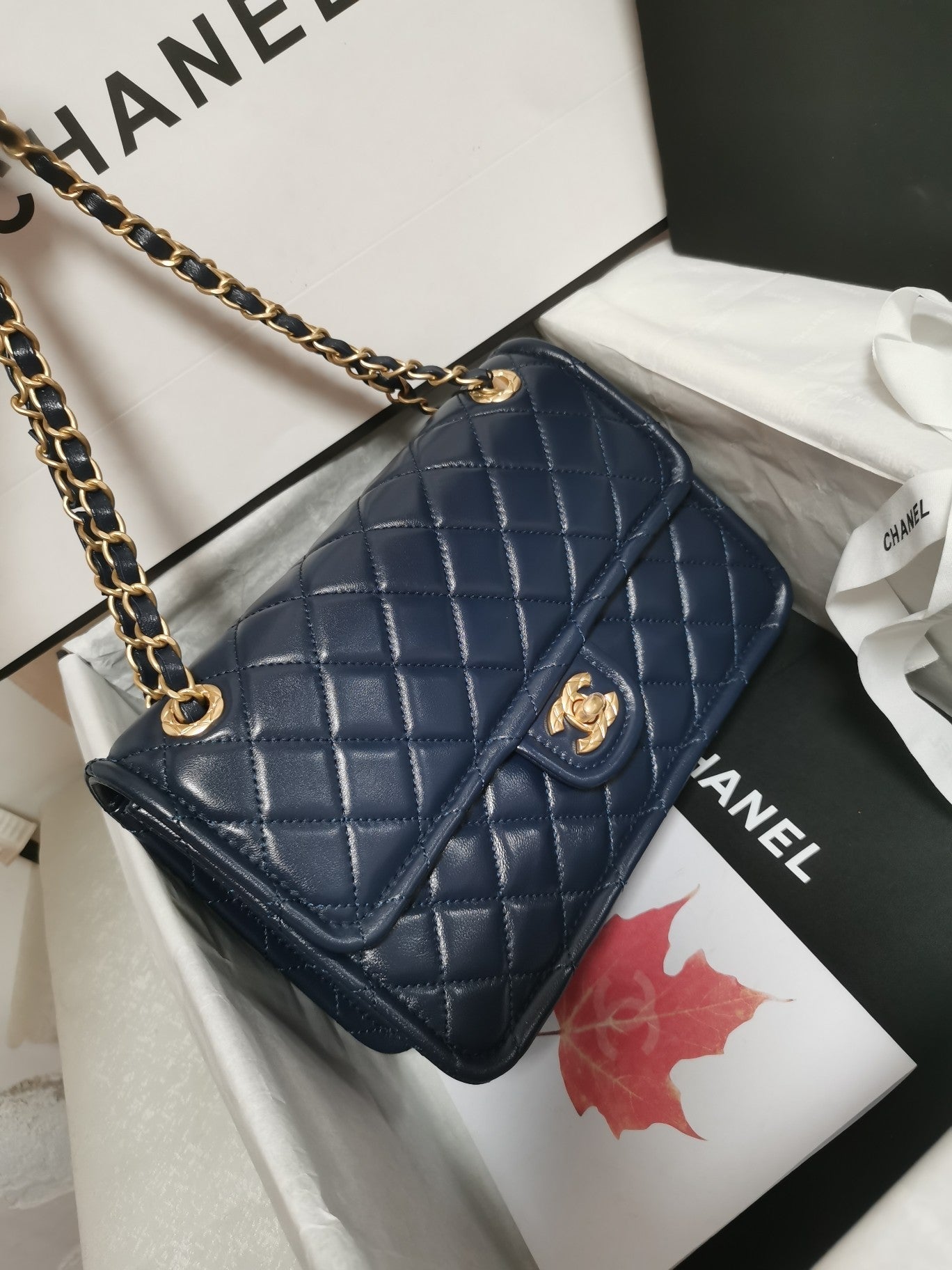 CHA 25CM blue sheepskin crossbody shoulder bag AS4686