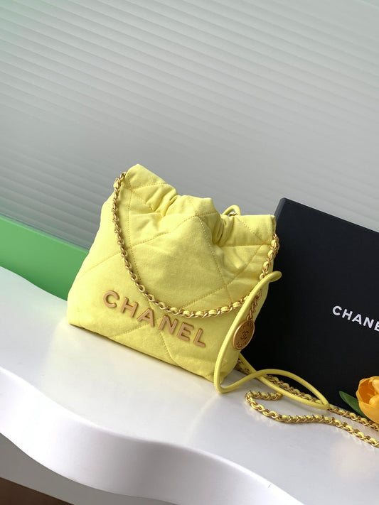 CHA 20CM yellow canvas garbage bag shoulder bag AS3980