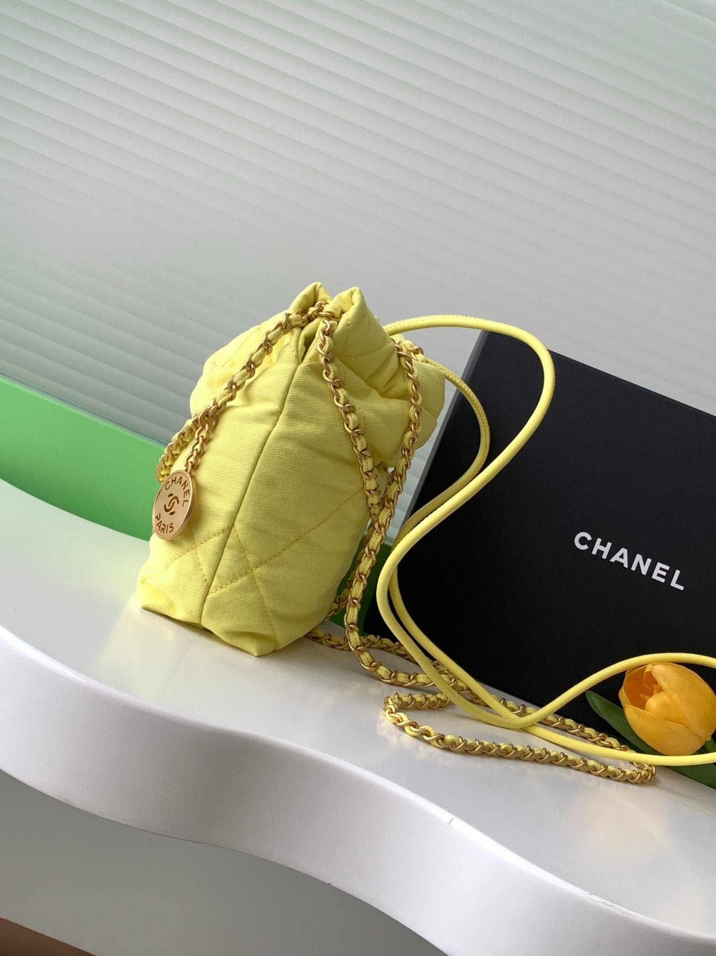 CHA 20CM yellow canvas garbage bag shoulder bag AS3980