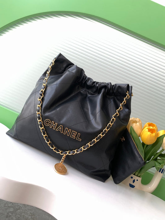 CHA 39CM Black 24K Ball Pattern Handheld Shoulder Bag AS3261