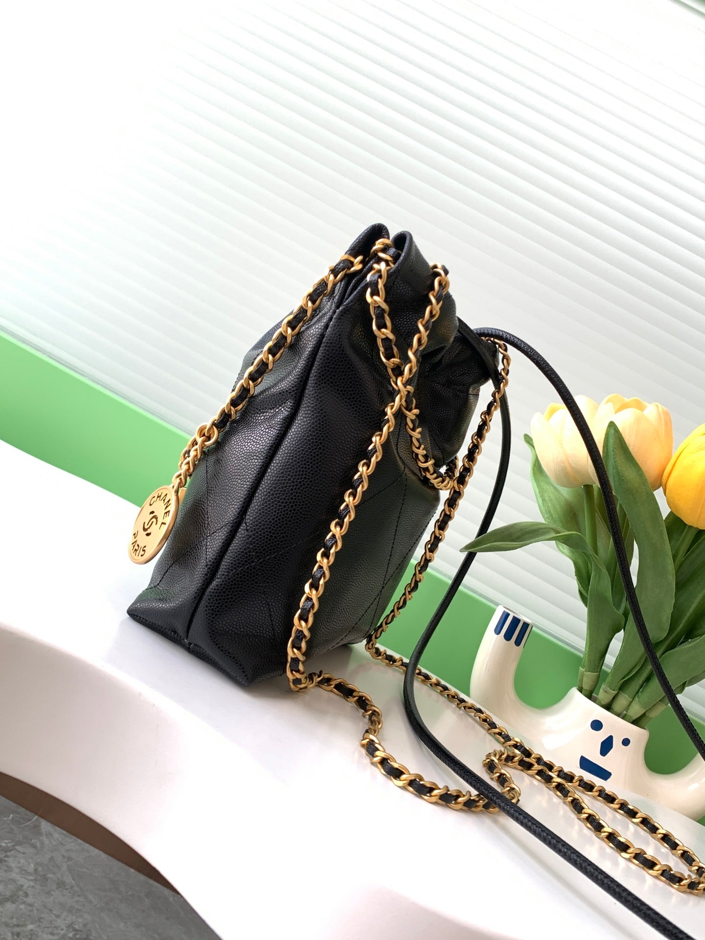 CHA 20CM black Canvas Garbage Bag Shoulder Bag AS3980