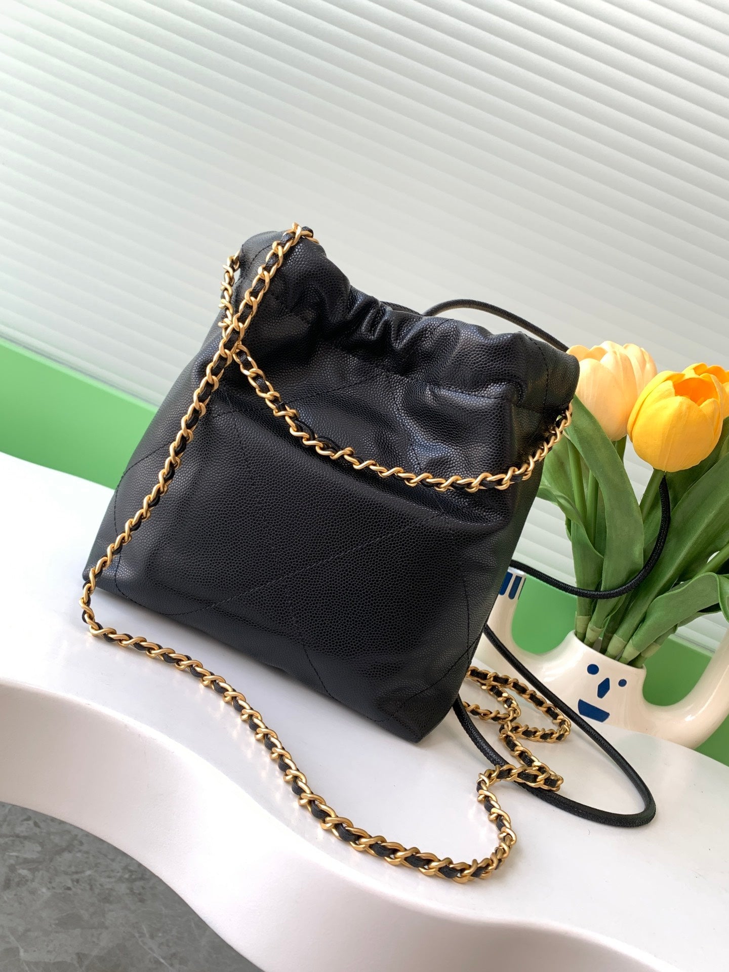 CHA 20CM black Canvas Garbage Bag Shoulder Bag AS3980