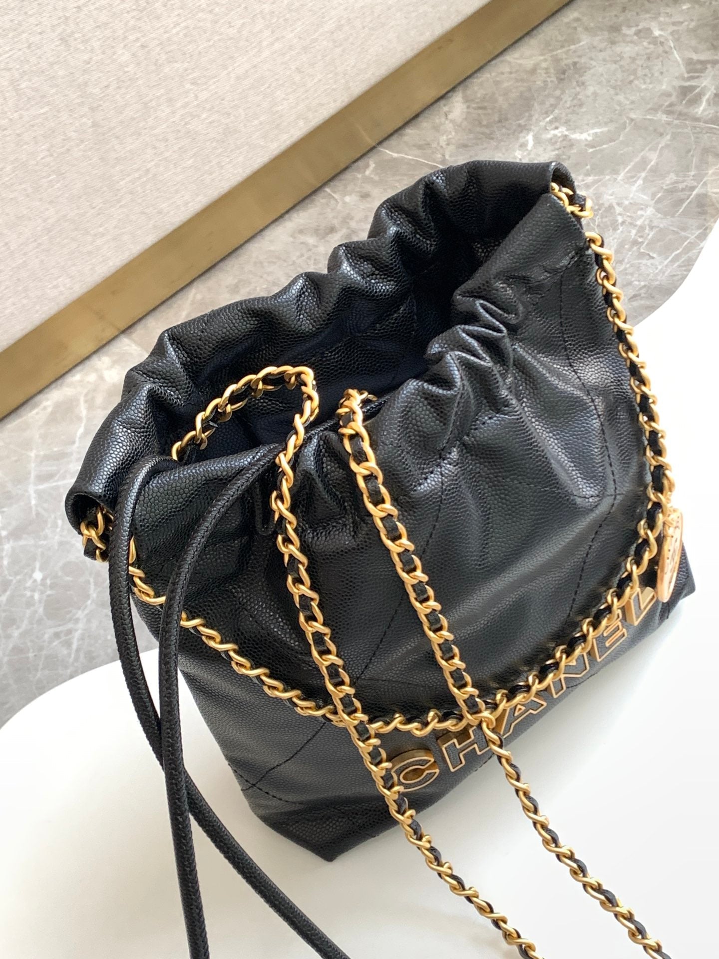 CHA 20CM black Canvas Garbage Bag Shoulder Bag AS3980