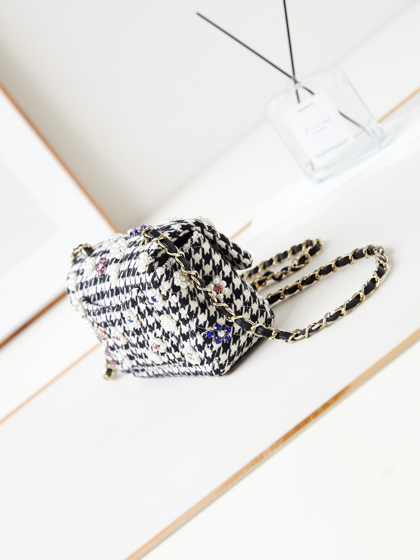 CHA 21CM Embroidered Pearl CF Single Shoulder Crossbody Bag AS1112