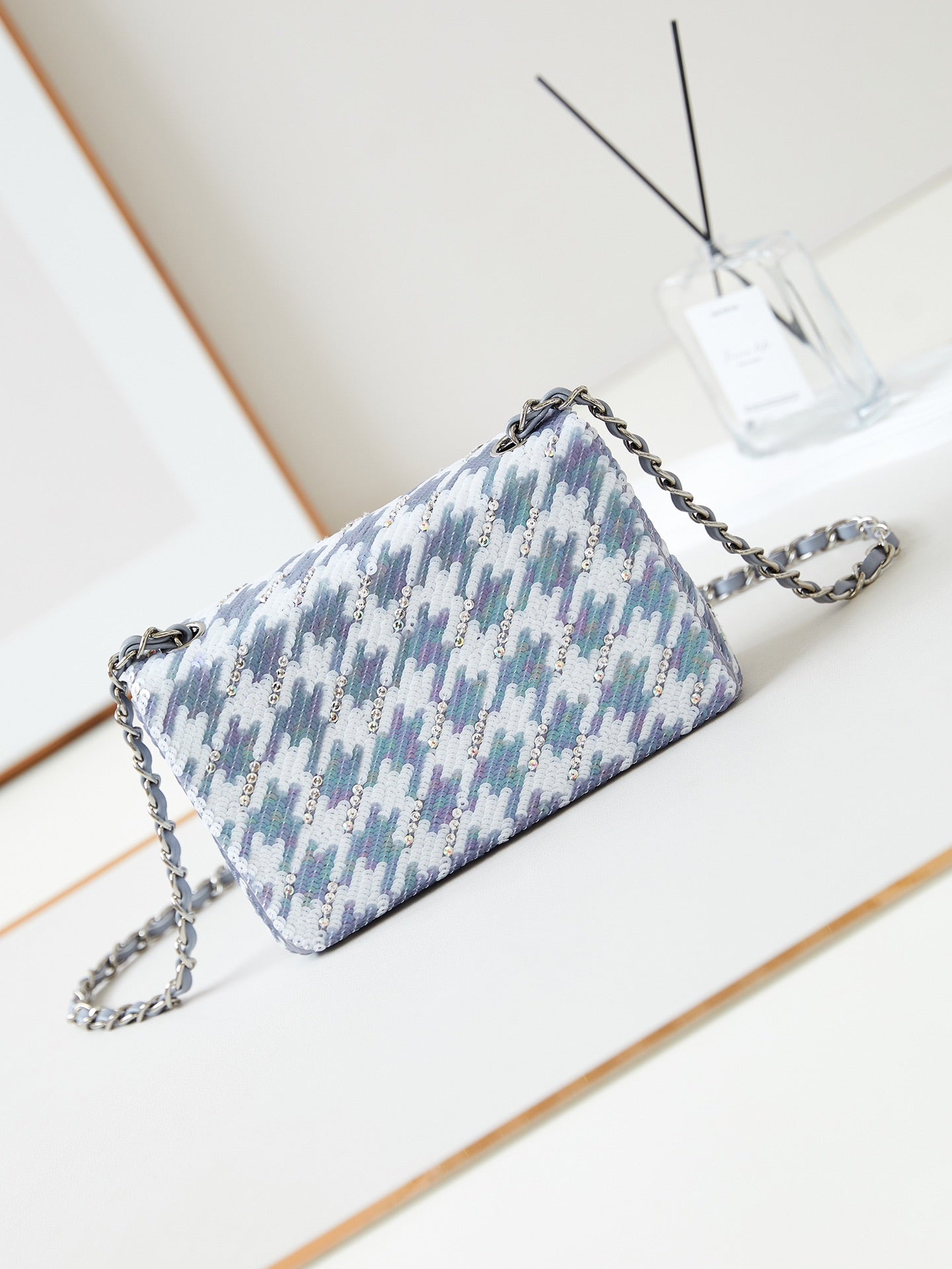 CHA 14CM Blue Swallow Color Diamond Cross Shoulder Bag AS4298