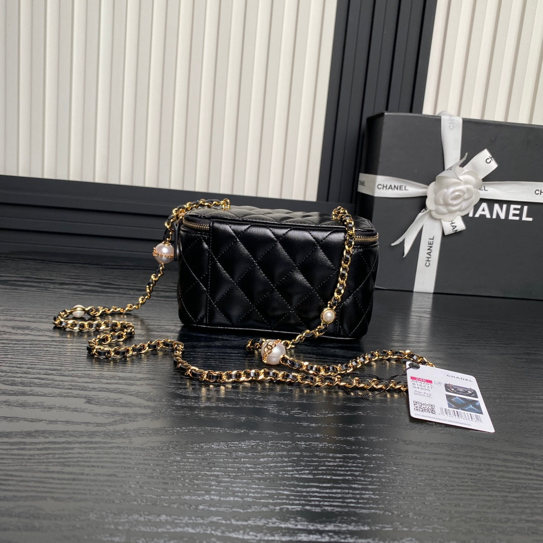 CHA 17CM Black 24K Pearl Cross Shoulder Bag AP4285