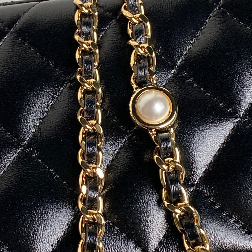 CHA 17CM Black 24K Pearl Cross Shoulder Bag AP4285