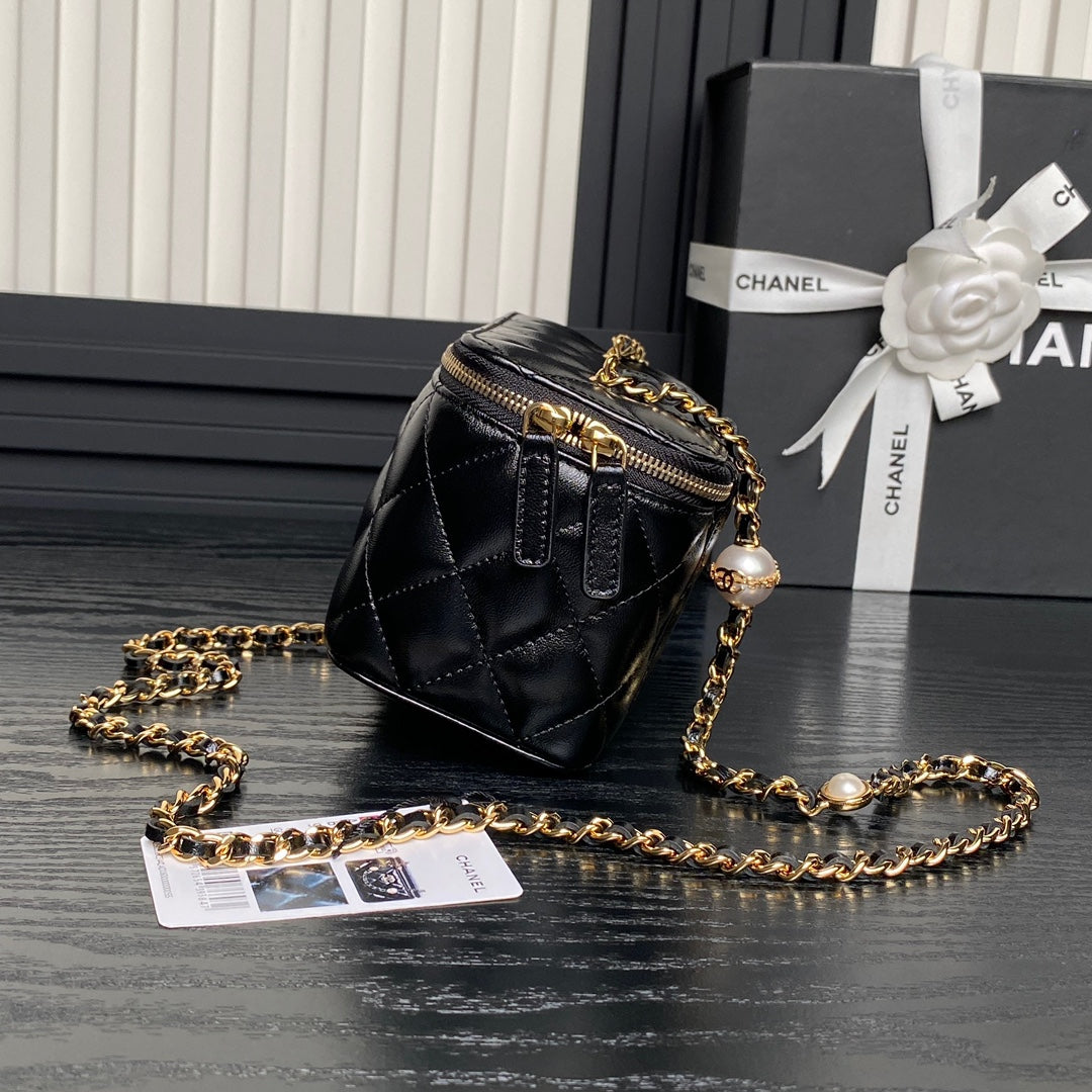 CHA 17CM Black 24K Pearl Cross Shoulder Bag AP4285