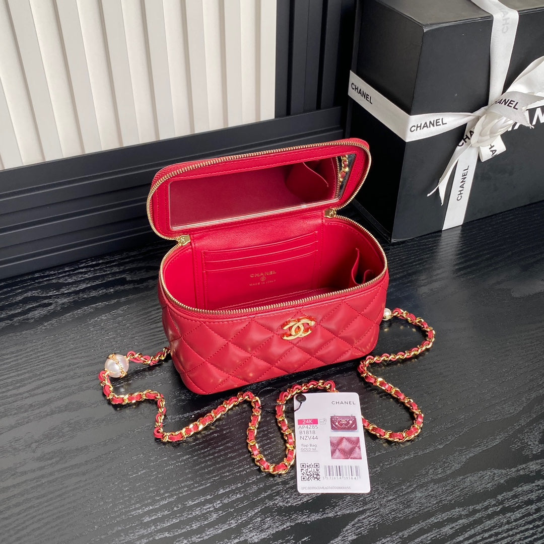 CHA 17CM Red 24K Pearl Cross Shoulder Bag AP4285