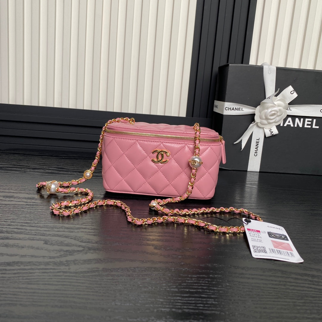 CHA 17CM Pink 24K Pearl Cross Shoulder Bag AP4285