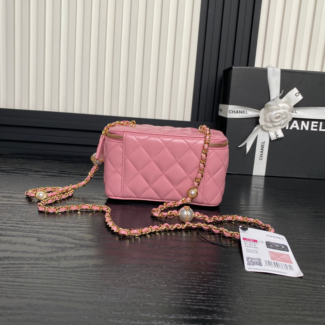 CHA 17CM Pink 24K Pearl Cross Shoulder Bag AP4285