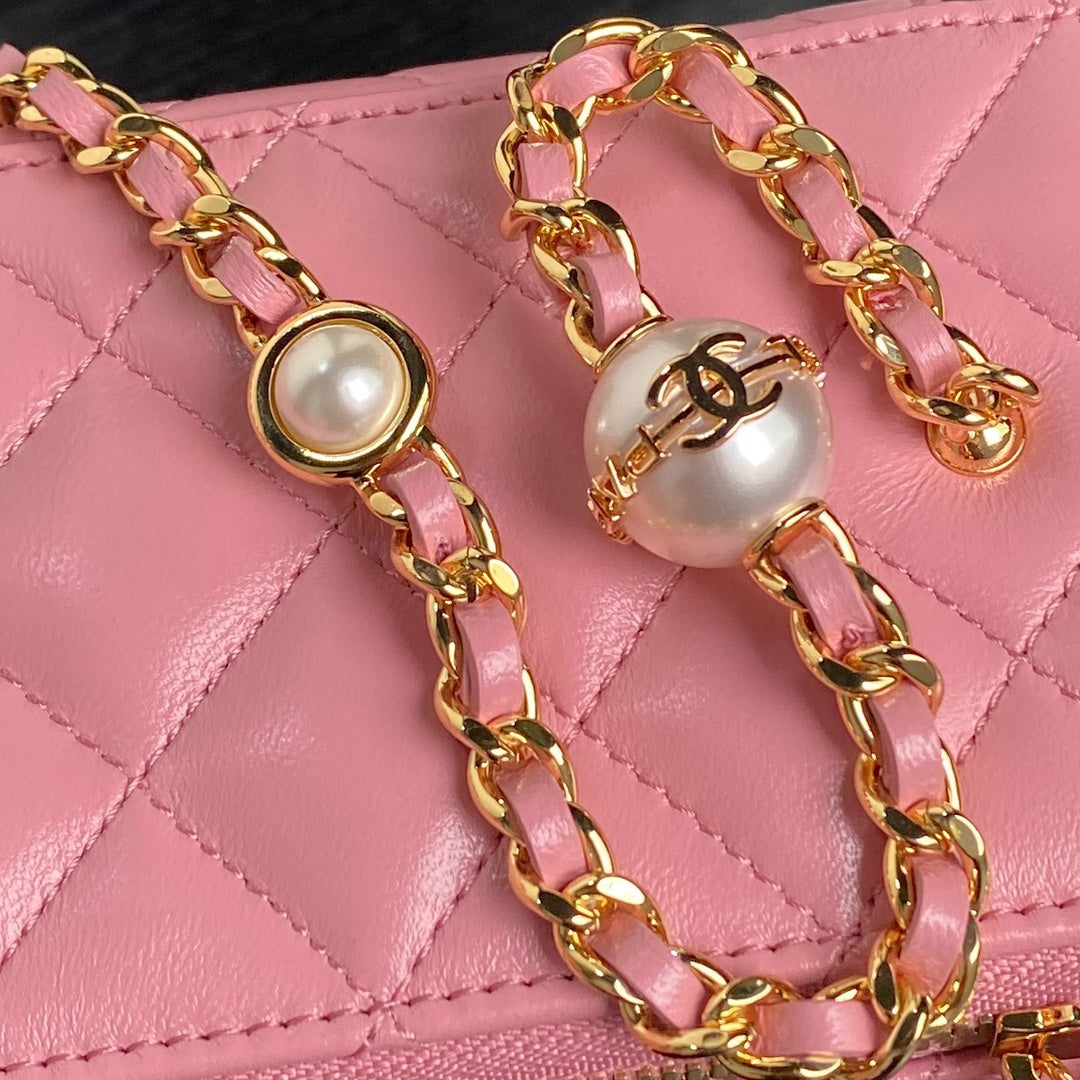 CHA 17CM Pink 24K Pearl Cross Shoulder Bag AP4285