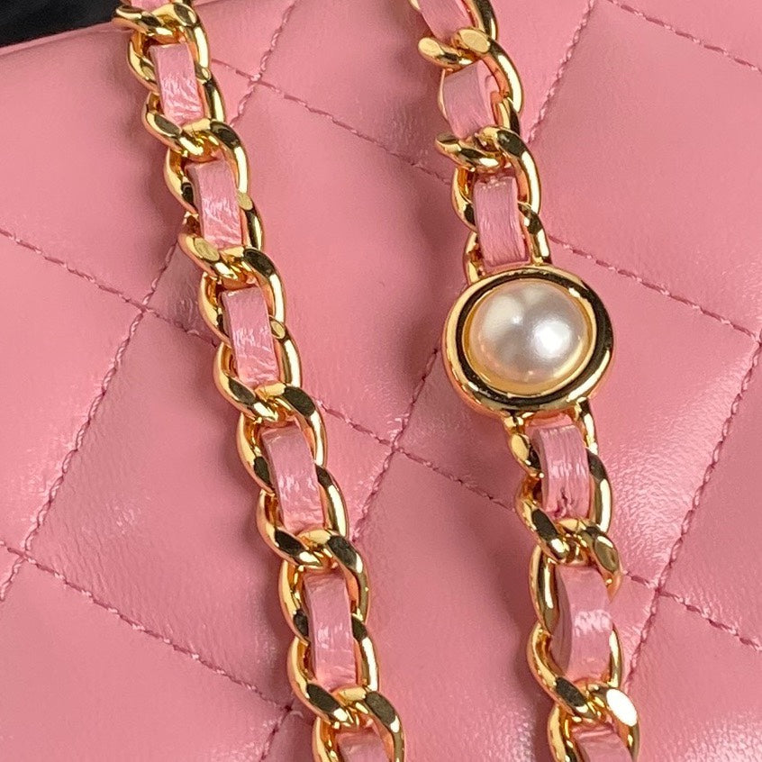 CHA 17CM Pink 24K Pearl Cross Shoulder Bag AP4285