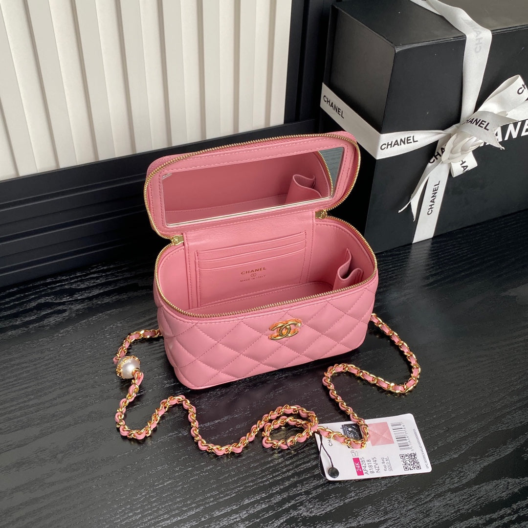 CHA 17CM Pink 24K Pearl Cross Shoulder Bag AP4285