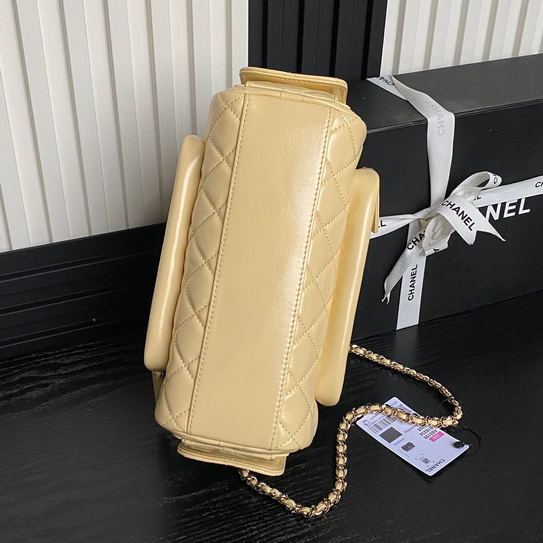 18CM calf leather 24K light yellow camera bag crossbody bag AS5156