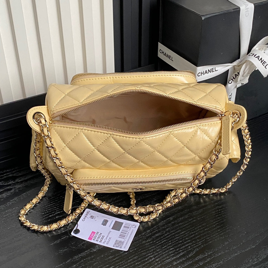 18CM calf leather 24K light yellow camera bag crossbody bag AS5156