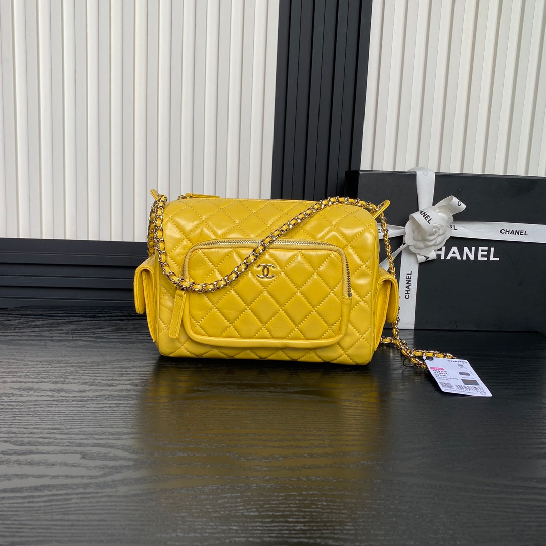 CHA 18CM calf leather 24K bright yellow crossbody bag AS5156