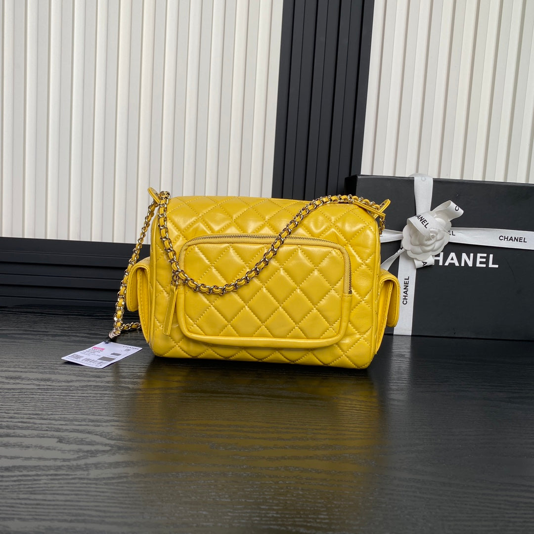 CHA 18CM calf leather 24K bright yellow crossbody bag AS5156