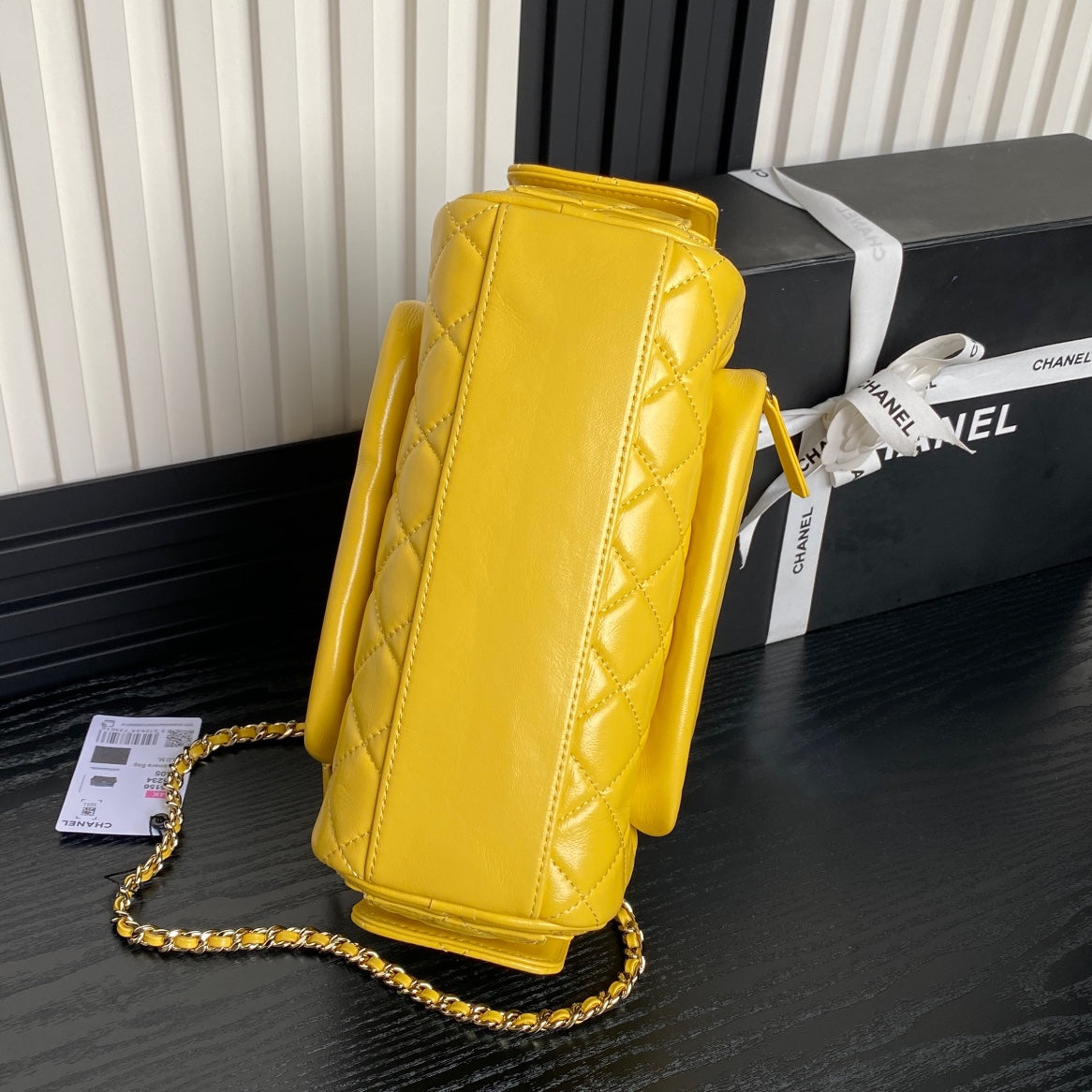 CHA 18CM calf leather 24K bright yellow crossbody bag AS5156