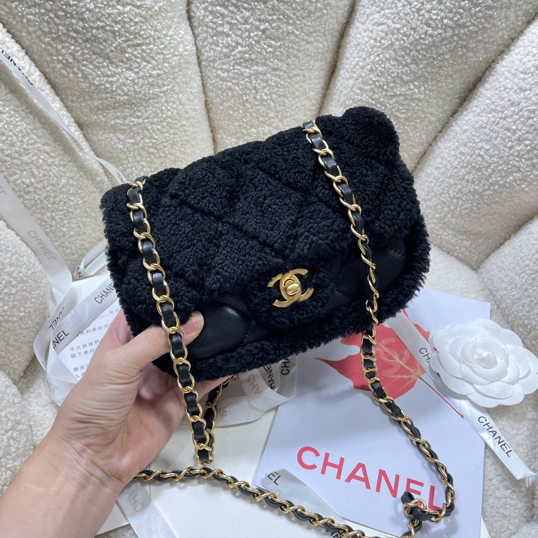 18cm Black Sheepskin Teddy Bear Shoulder Bag AS5148