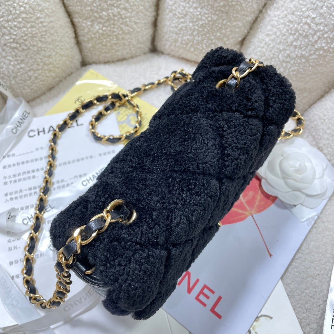 18cm Black Sheepskin Teddy Bear Shoulder Bag AS5148