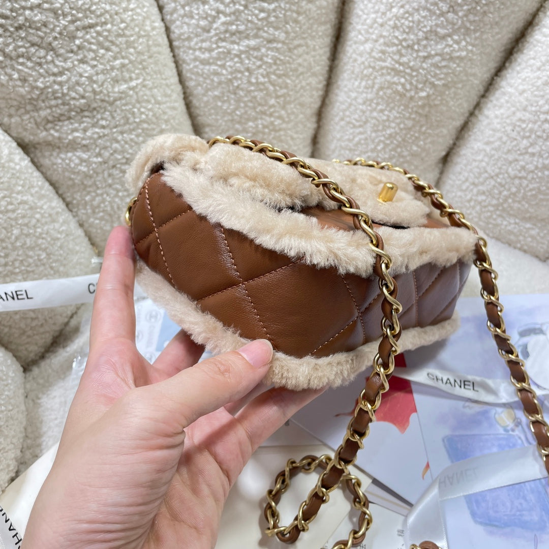 cha 18cm brown 24k cross shoulder bag as5148