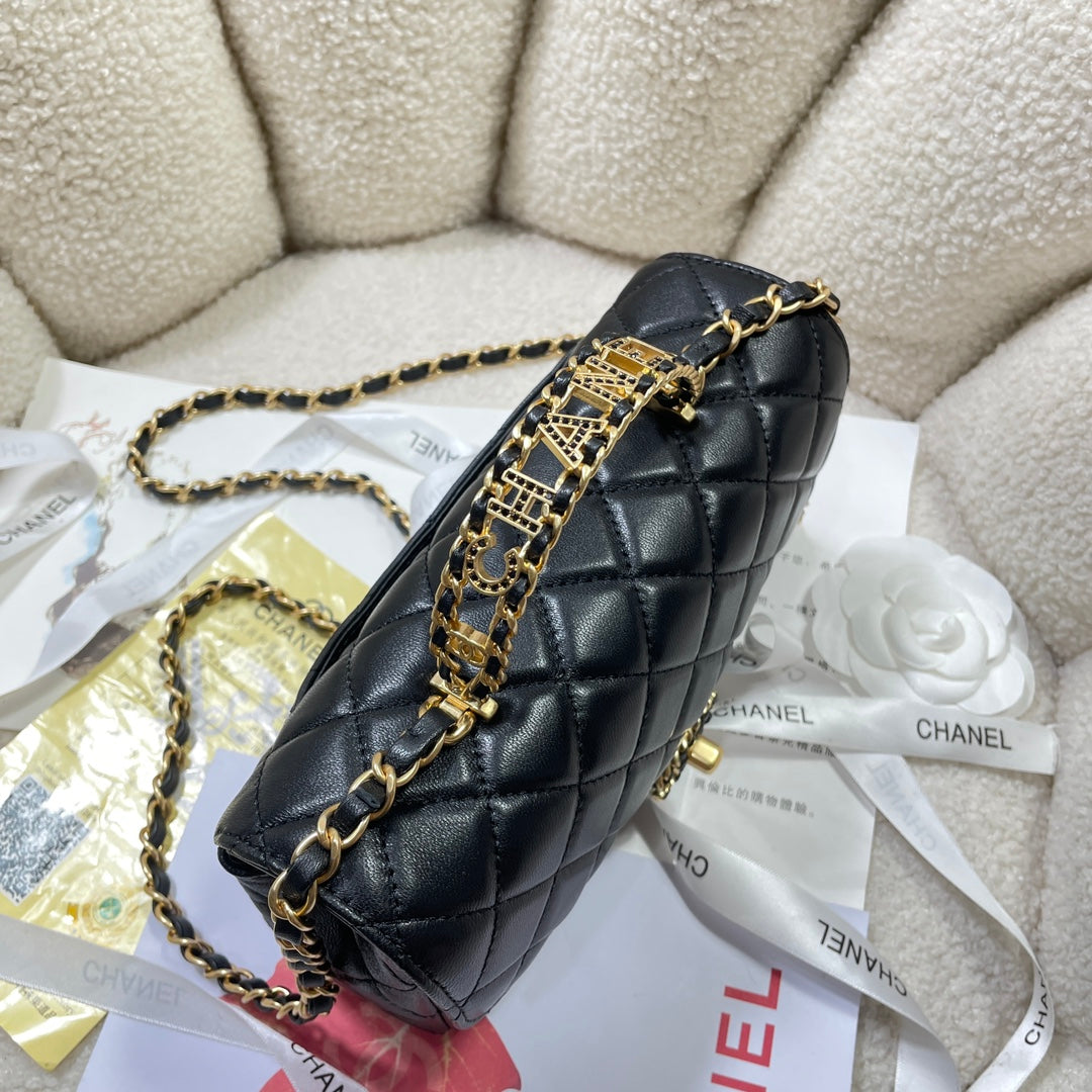 cha 21cm black sheepskin cross shoulder bag 4362