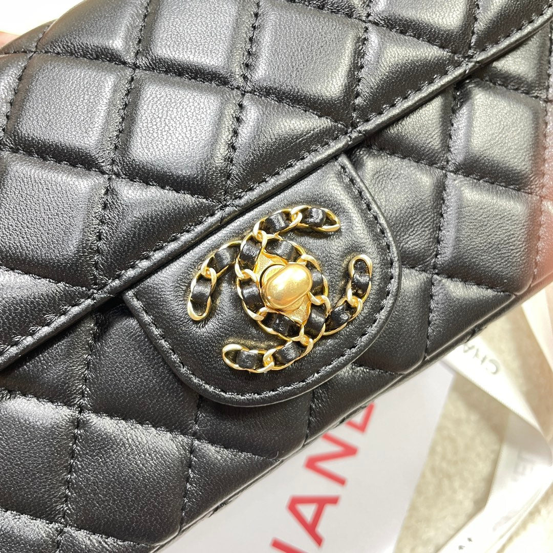 cha 21cm black sheepskin cross shoulder bag 4362