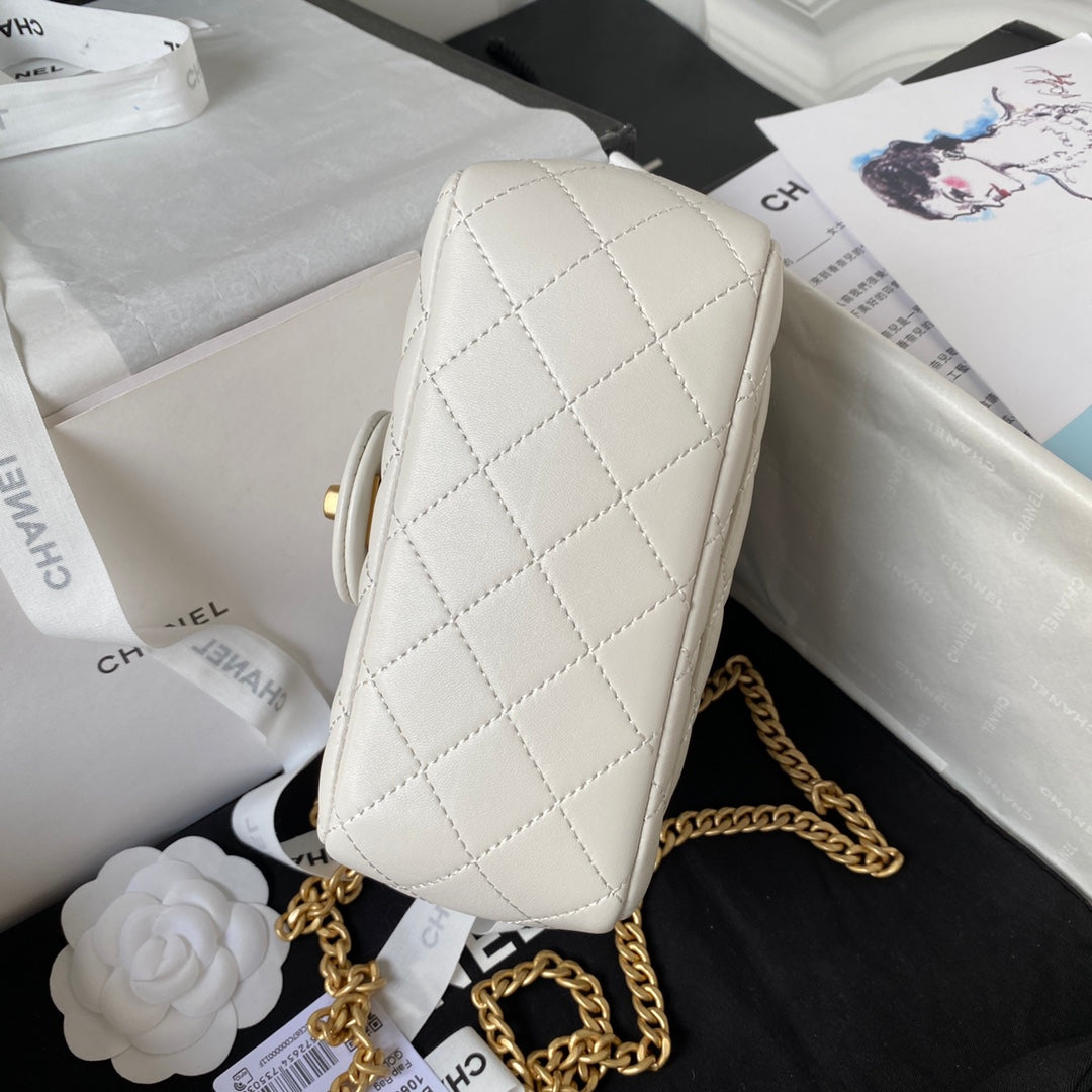 13CM white 23s camellia diamond grid shoulder bag AS4040