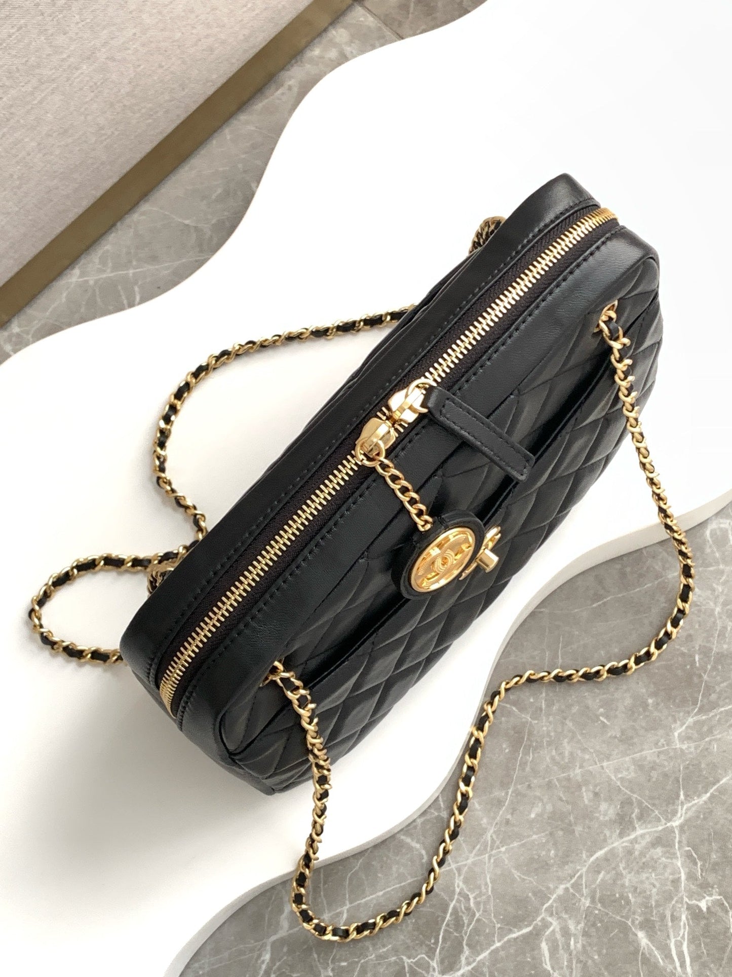 19CM black 24k gold coin camera bag shoulder bag AS5187