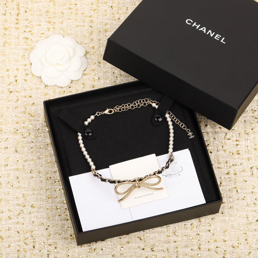 bow wearing leather choker necklace xla469