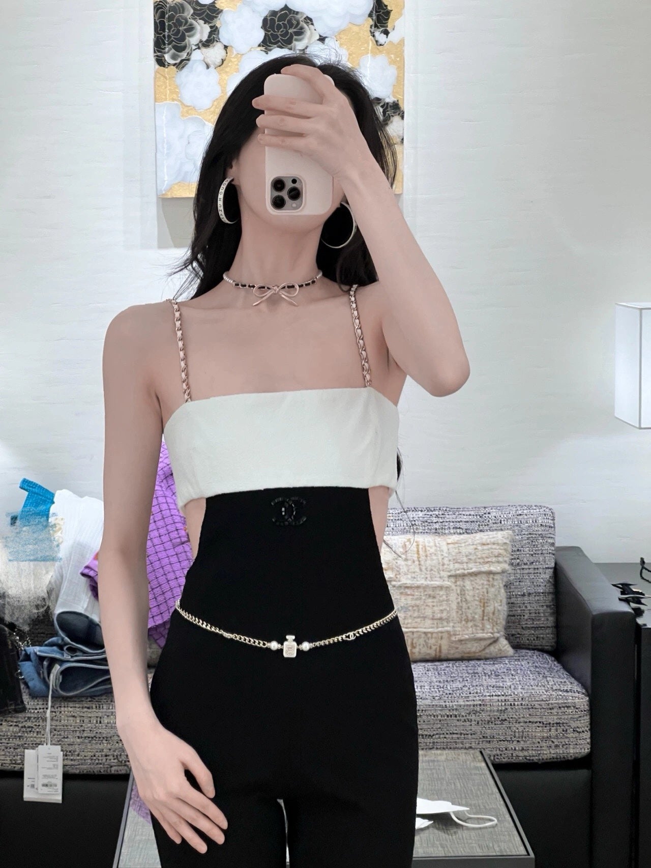 Bow wearing leather choker necklace XLA469