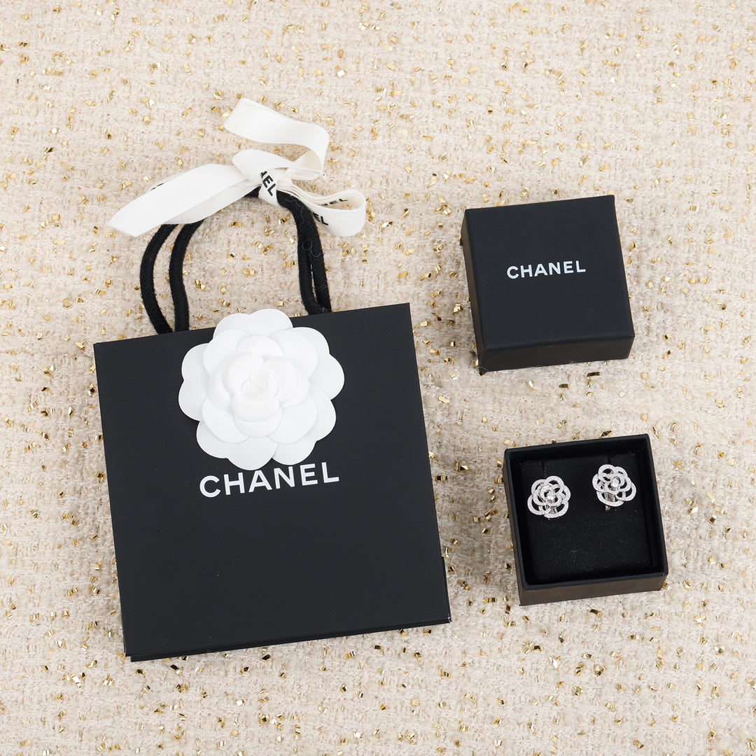 cha camellia silver earrings eha719