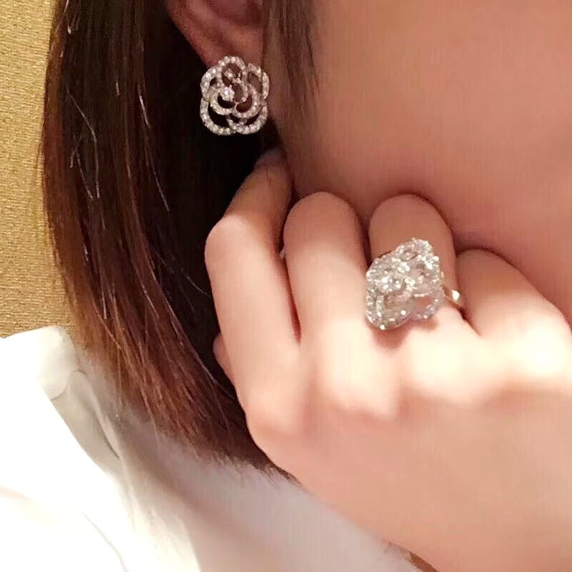 cha camellia silver earrings eha719