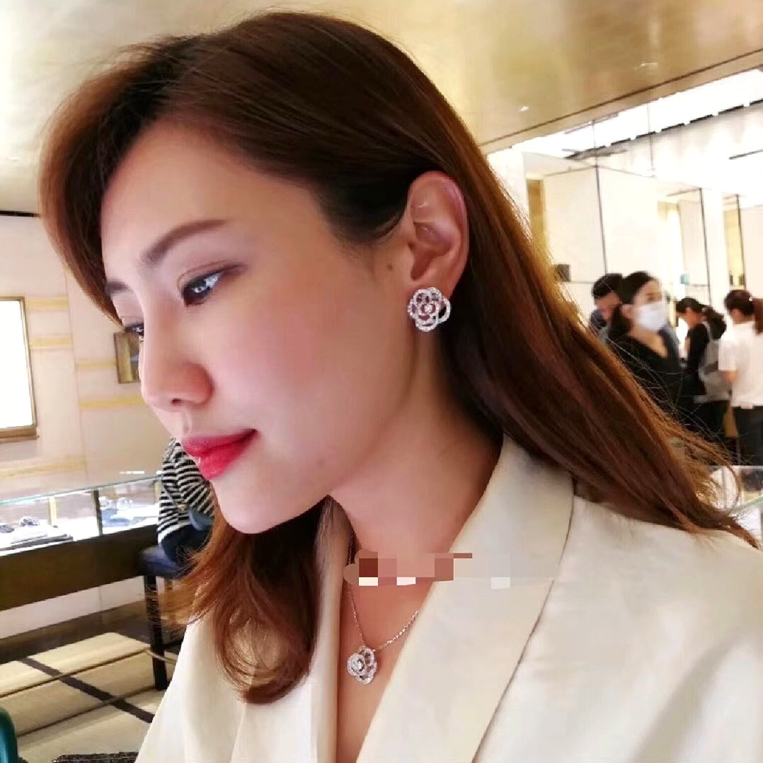 cha camellia silver earrings eha719