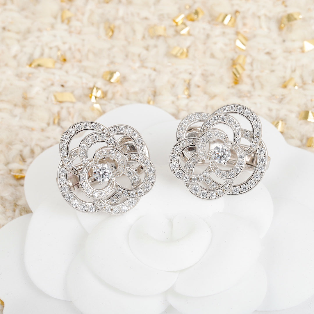 cha camellia silver earrings eha719