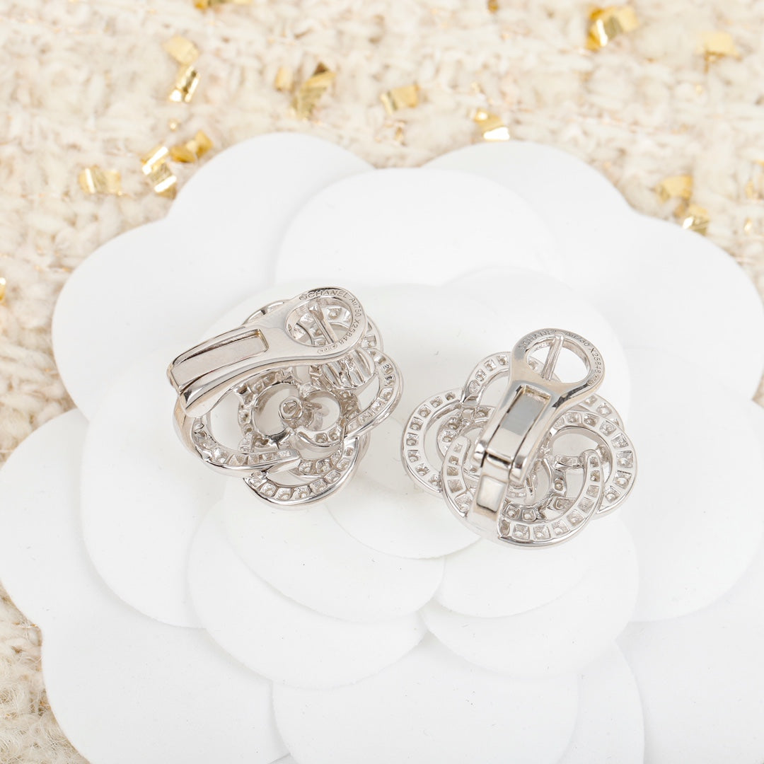 cha camellia silver earrings eha719