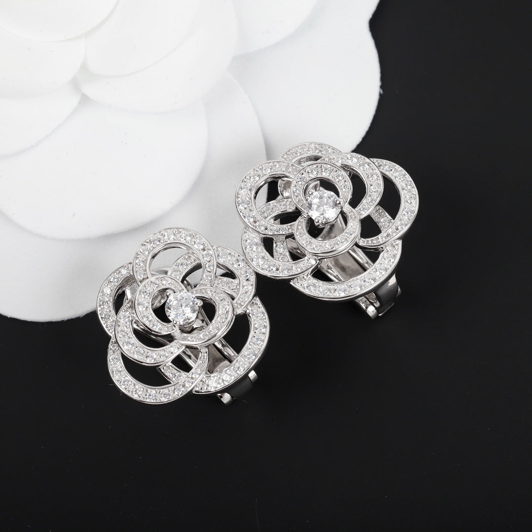 cha camellia silver earrings eha719