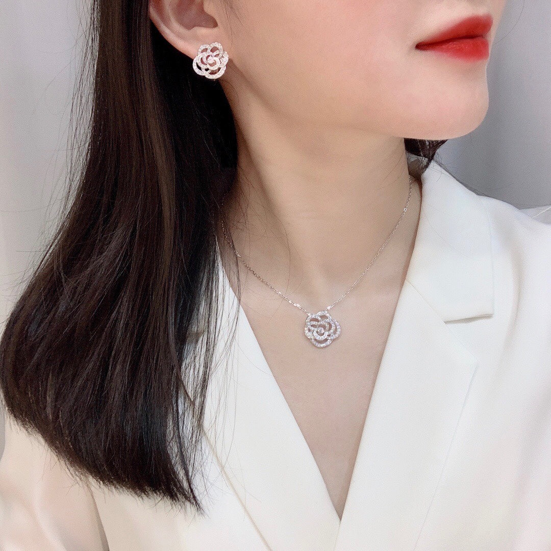 cha camellia silver earrings eha719