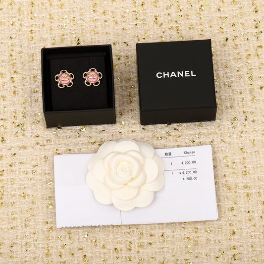 cha pink camellia earrings eha775
