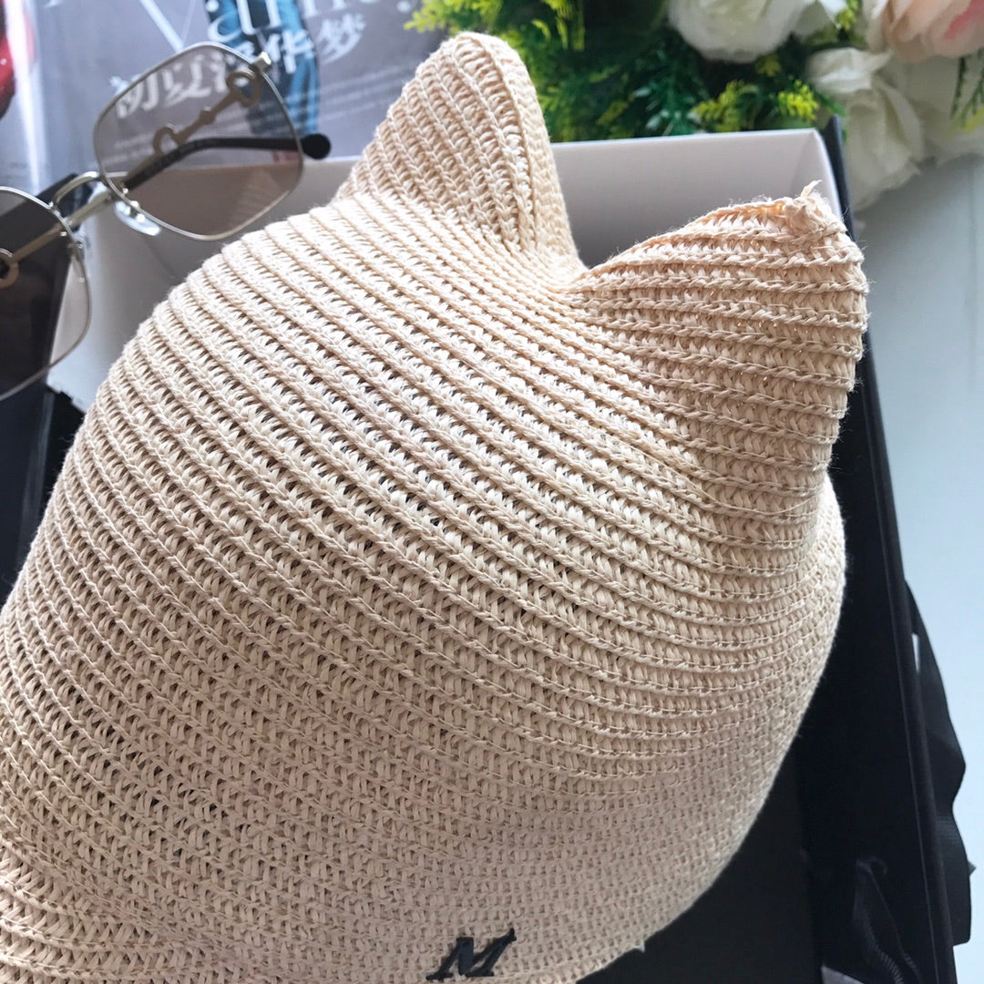 Michel woven straw hat super cute cat ear baseball cap MZA84