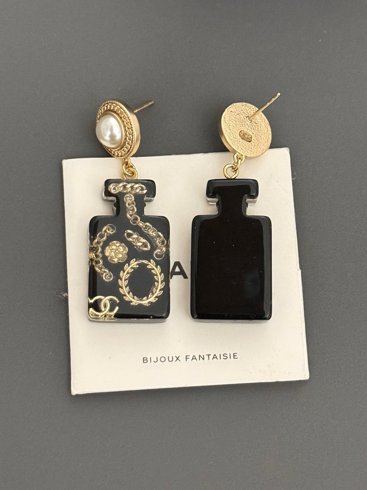 Resin perfume bottle yellow gold earrings EHA702