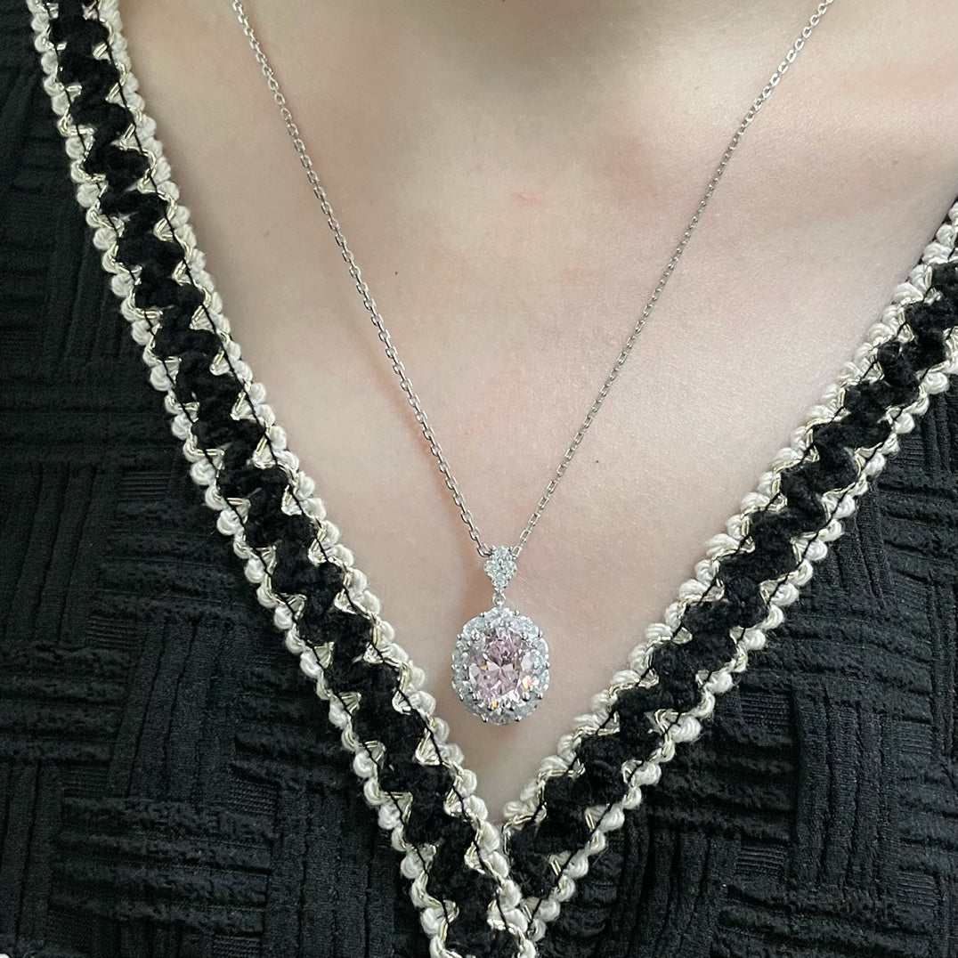 elliptical pink diamond silver necklace xla461